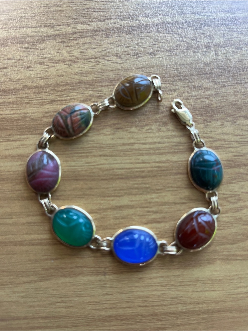 Multicolor Oval Stone Link Bracelet - Gold Tone